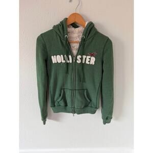 Vintage Y2K Hollister Fur Lined Green Zip Up Hoodie Size Large